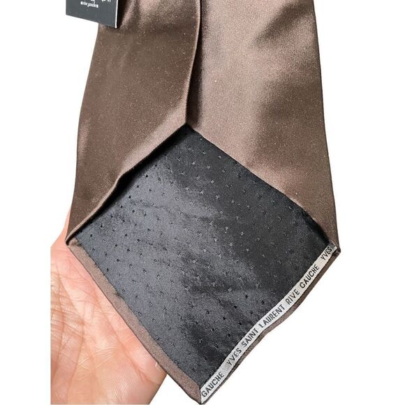 NWT YSL Rive Gauche Brown 100% Silk Necktie - Picture 12 of 13